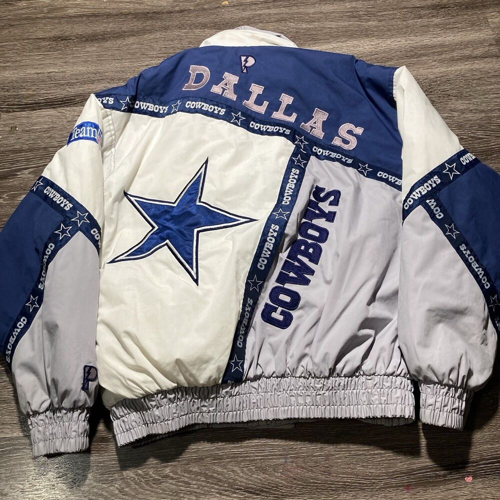 Dallas Cowboys Jacket Puffer Pro Player Mens Large Blue Vintage 90s NFL Football - Picture 1 of 10